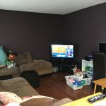 dark living room prior to renovation and makeover
