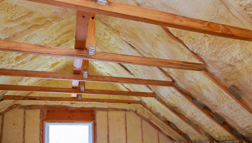 Foam plastic Insulation of a new home on a new roof