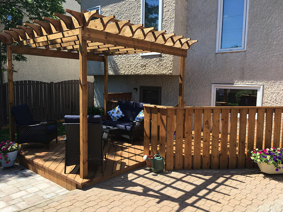 real wood Pergola Exterior Structure - Winnipeg Exterior Renovations - All Canadian Renovations Ltd.